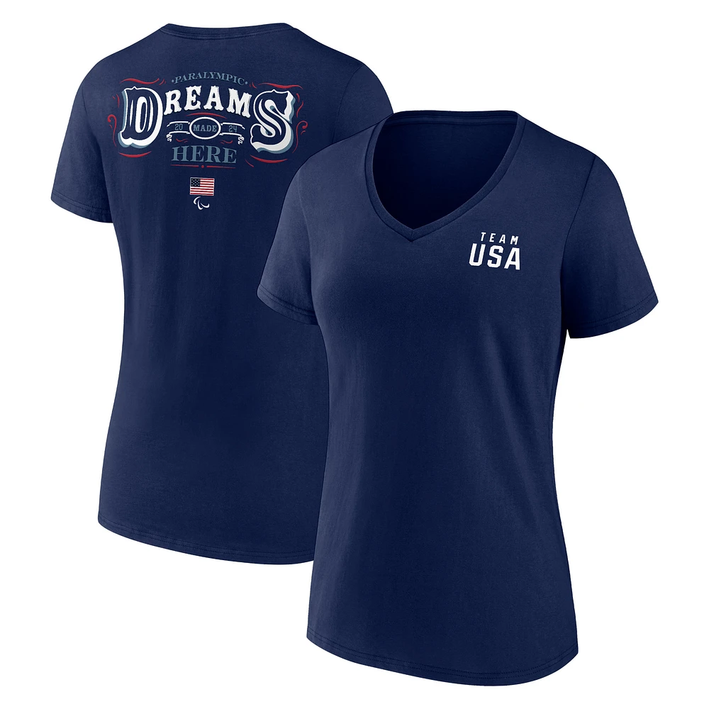 Women's Fanatics Navy U.S. Paralympics 2024 Summer Dreams Are Made Here V-Neck T-Shirt