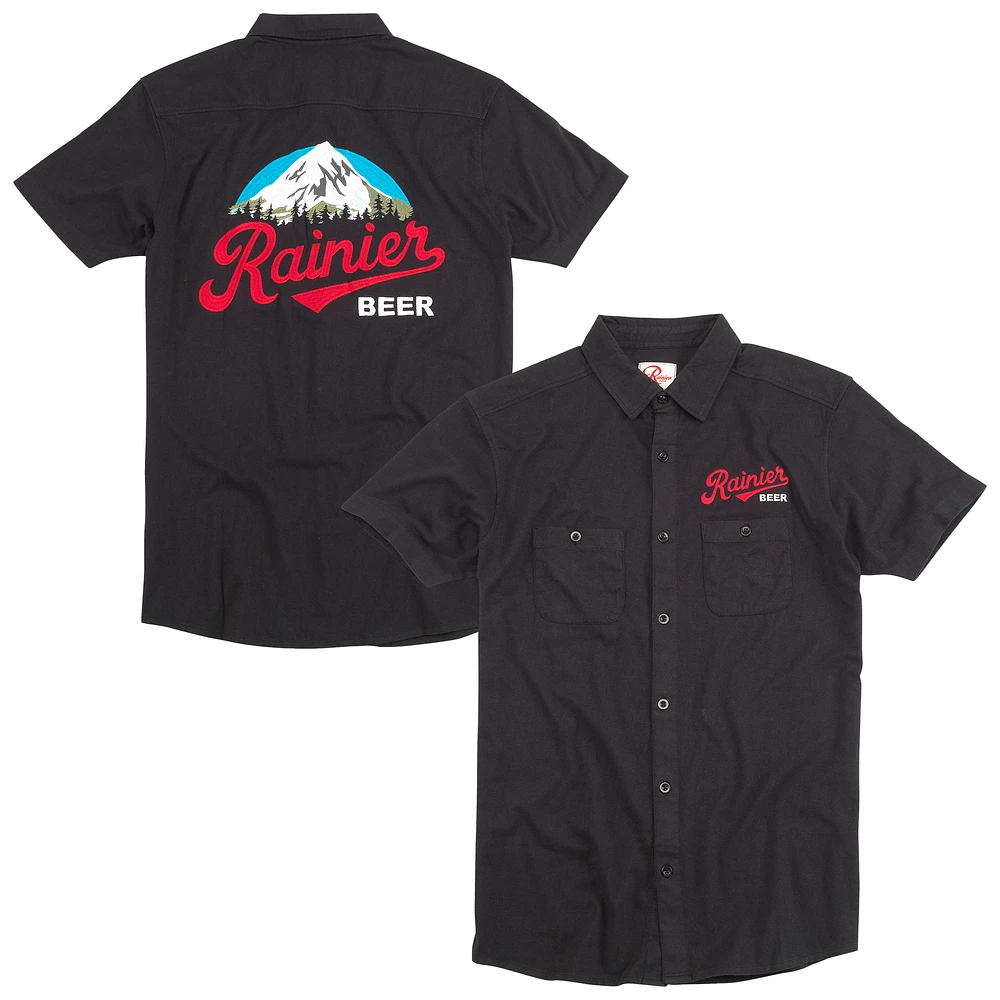 Men's American Needle Black Rainier Brew Master Button-Up Short Sleeve T-Shirt