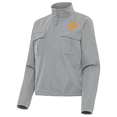 Women's Antigua Gray Pittsburgh Pirates Even Par Full-Zip Jacket
