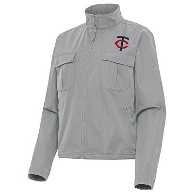 Women's Antigua Gray Minnesota Twins Even Par Full-Zip Jacket