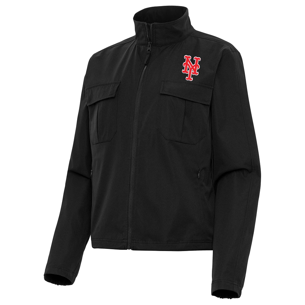 Women's Antigua Black New York Mets Even Par Full-Zip Jacket