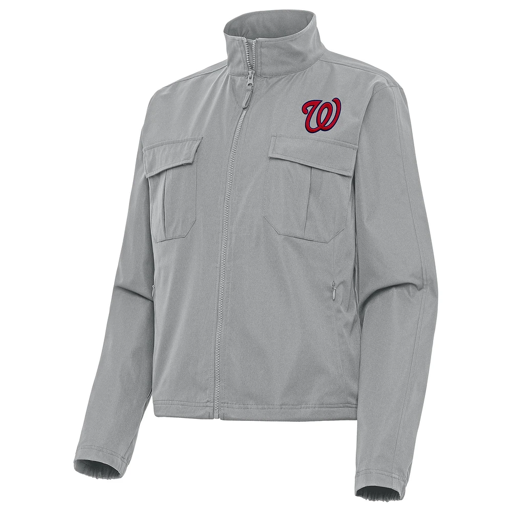 Women's Antigua Gray Washington Nationals Even Par Full-Zip Jacket