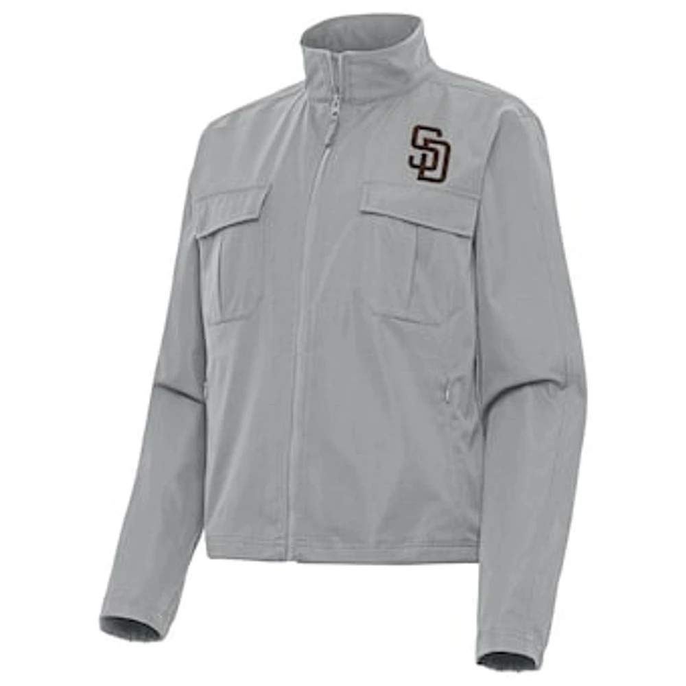 Women's Antigua Gray San Diego Padres Even Par Full-Zip Jacket