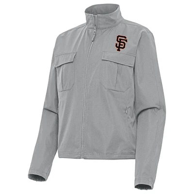 Women's Antigua Gray San Francisco Giants Even Par Full-Zip Jacket