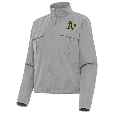 Women's Antigua Gray Athletics Even Par Full-Zip Jacket