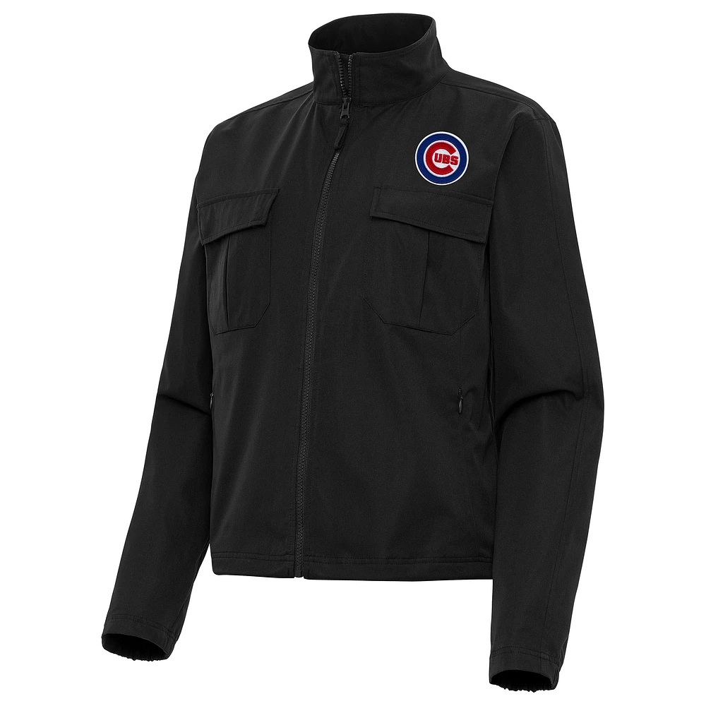 Women's Antigua Black Chicago Cubs Even Par Full-Zip Jacket