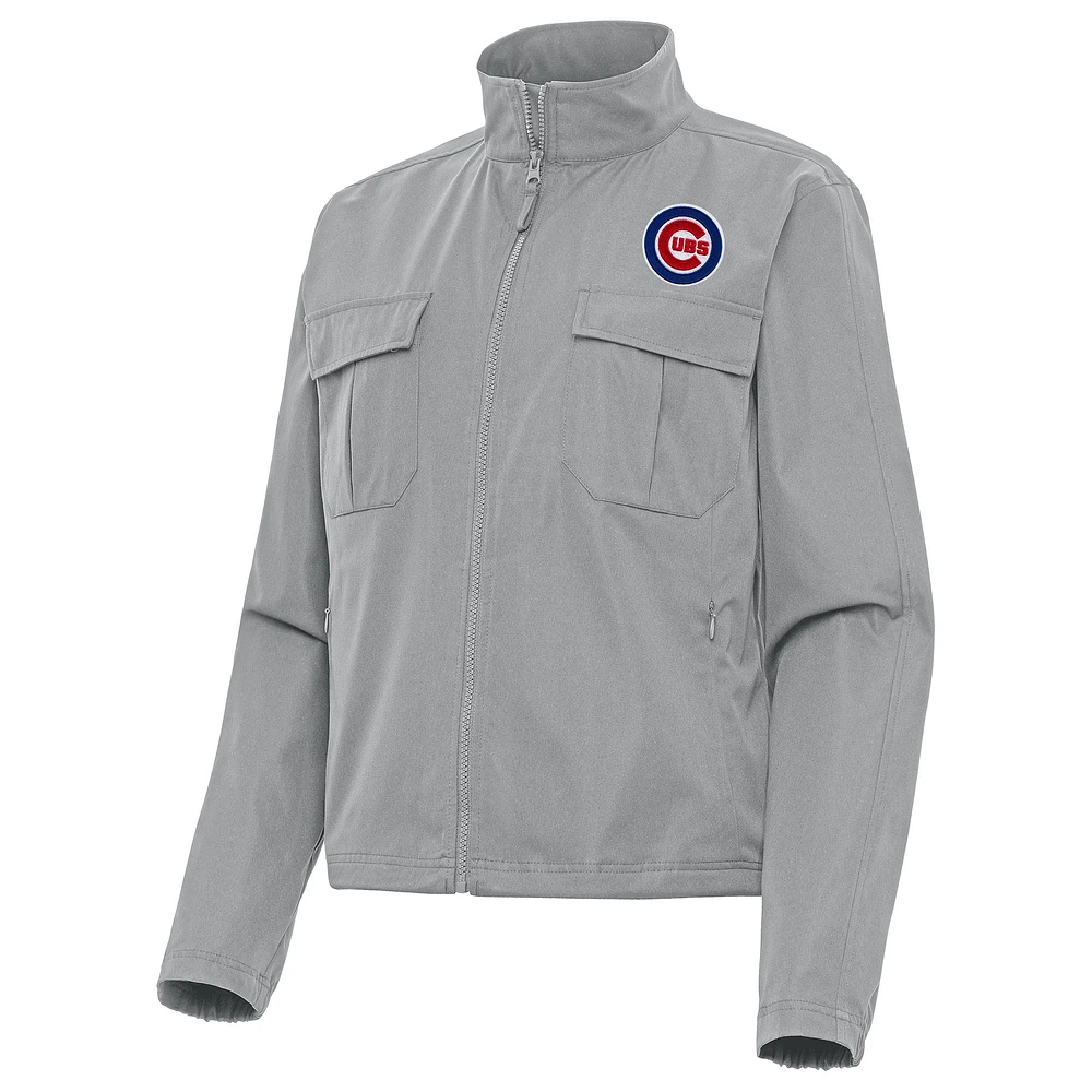 Women's Antigua Gray Chicago Cubs Even Par Full-Zip Jacket