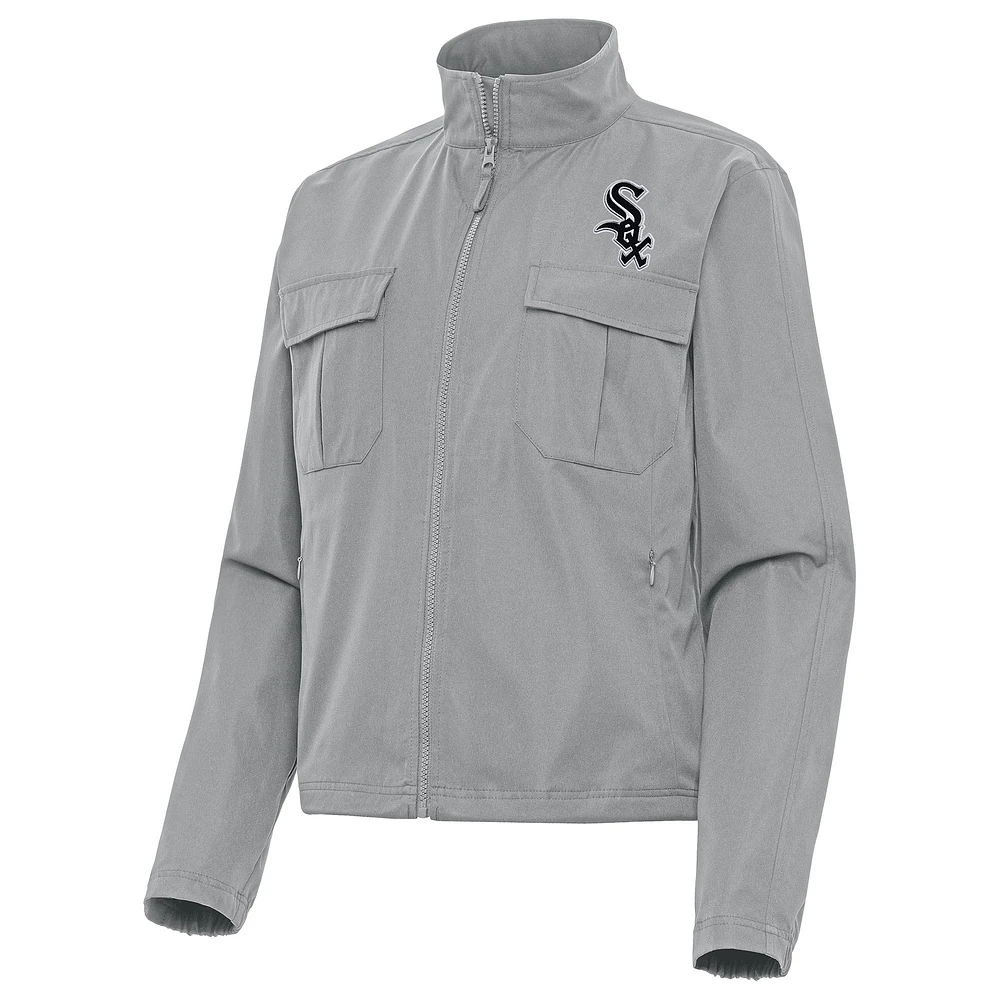 Women's Antigua Gray Chicago White Sox Even Par Full-Zip Jacket