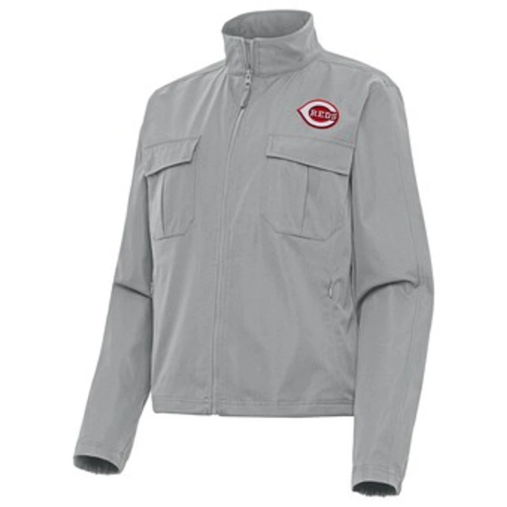 Women's Antigua Gray Cincinnati Reds Even Par Full-Zip Jacket
