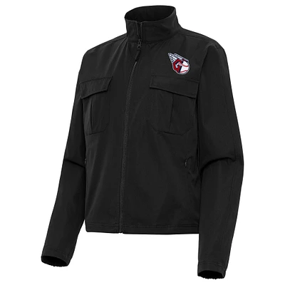 Women's Antigua Black Cleveland Guardians Even Par Full-Zip Jacket