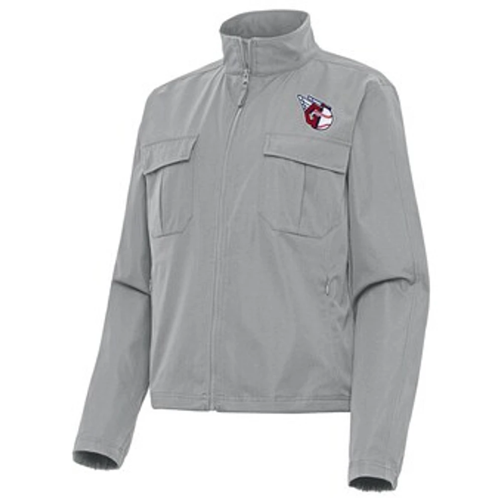 Women's Antigua Gray Cleveland Guardians Even Par Full-Zip Jacket