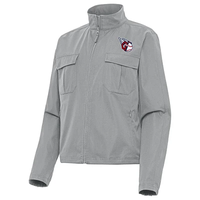 Women's Antigua Gray Cleveland Guardians Even Par Full-Zip Jacket