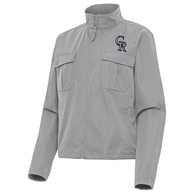 Women's Antigua Gray Colorado Rockies Even Par Full-Zip Jacket