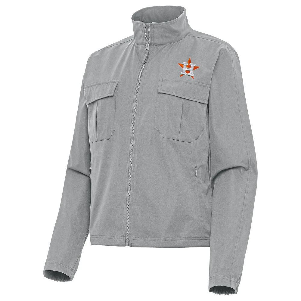 Women's Antigua Gray Houston Astros Even Par Full-Zip Jacket
