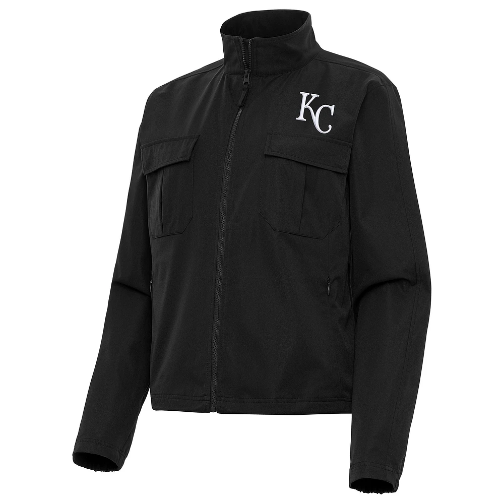 Women's Antigua Black Kansas City Royals Even Par Full-Zip Jacket