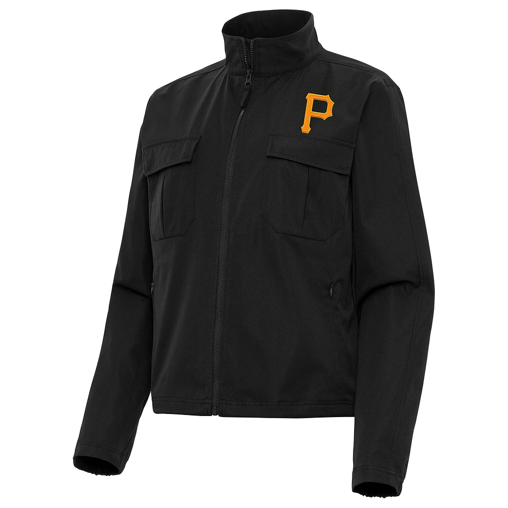 Women's Antigua Black Pittsburgh Pirates Even Par Full-Zip Jacket