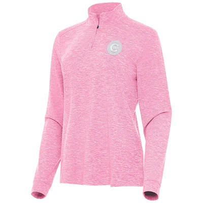 Women's Antigua Pink Chicago Cubs Mentor Lightweight Mock Neck Quarter-Zip Top