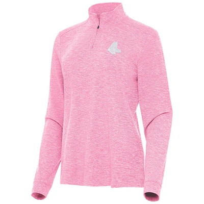 Women's Antigua Pink Boston Red Sox Mentor Lightweight Mock Neck Quarter-Zip Top