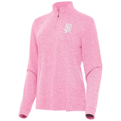 Women's Antigua Pink San Francisco Giants Mentor Lightweight Mock Neck Quarter-Zip Top
