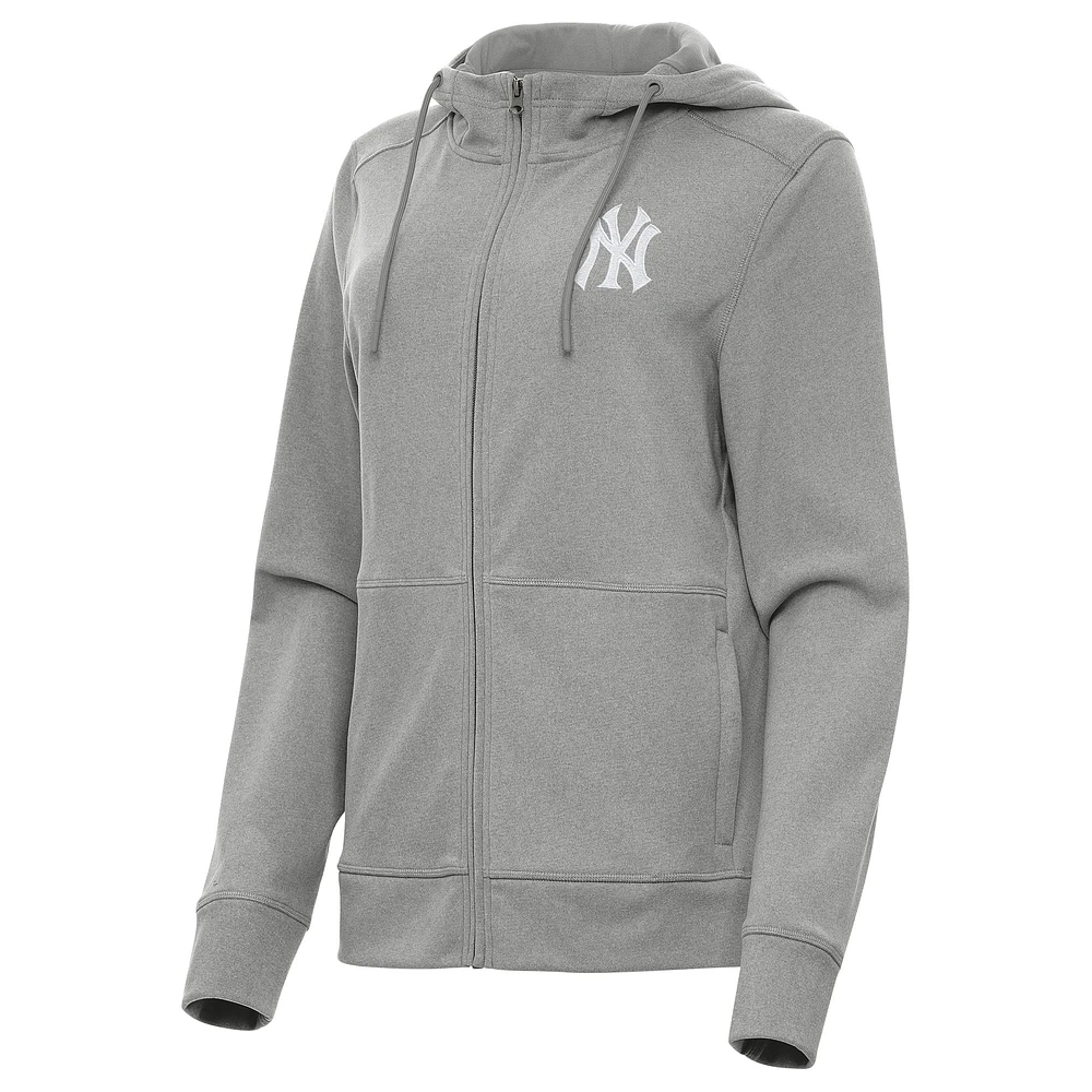 Women's Antigua Heather Gray New York Yankees Seeker Full-Zip Hoodie Jacket