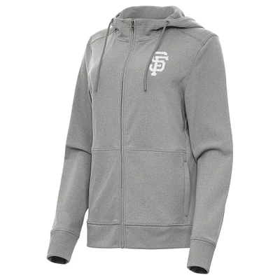 Women's Antigua Heather Gray San Francisco Giants Seeker Full-Zip Hoodie Jacket