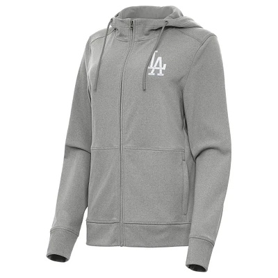 Women's Antigua Heather Gray Los Angeles Dodgers Seeker Full-Zip Hoodie Jacket
