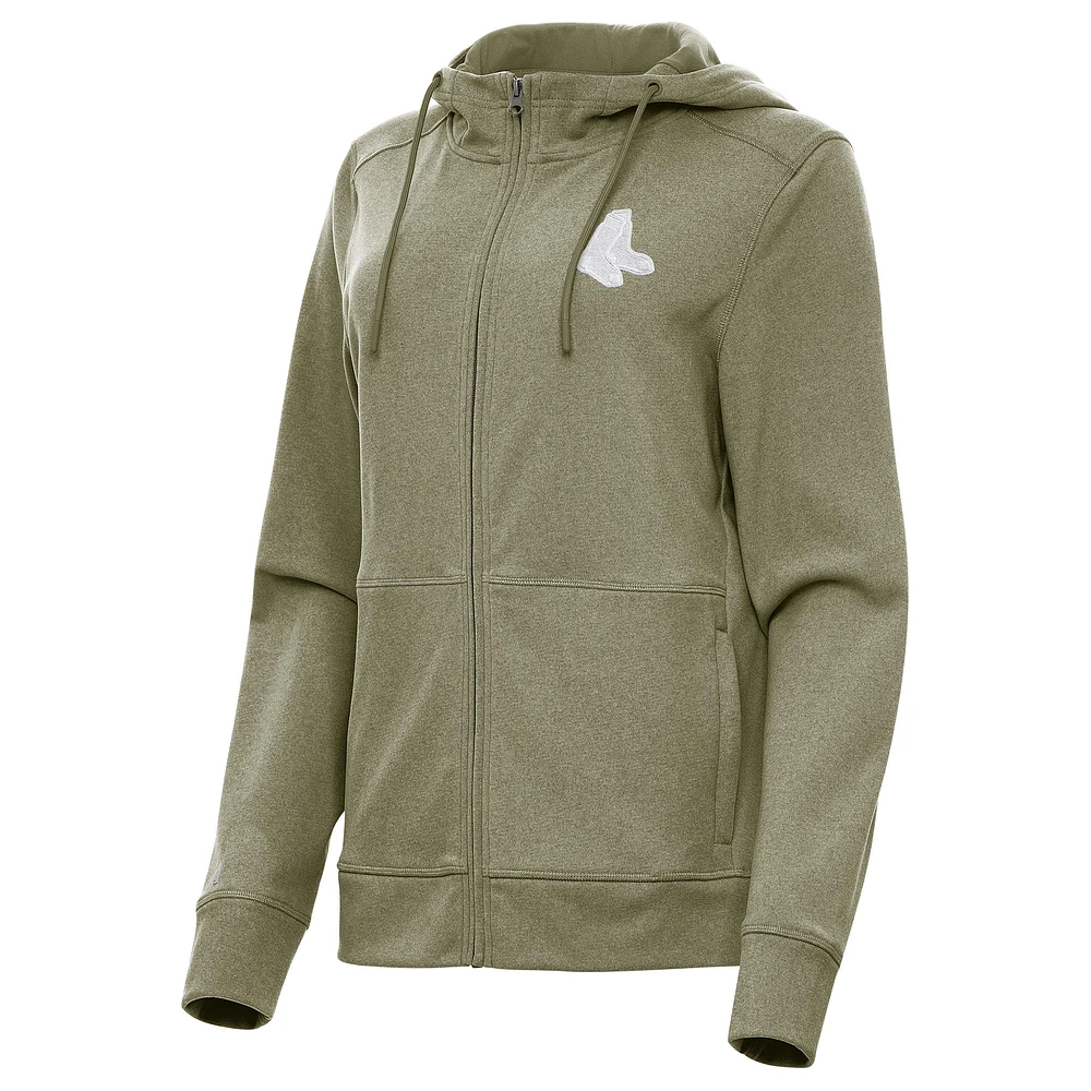 Women's Antigua Olive Boston Red Sox Seeker Full-Zip Hoodie Jacket