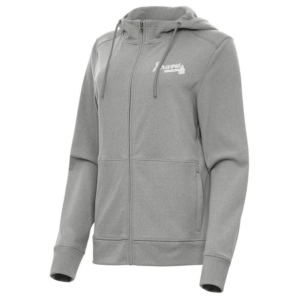 Women's Antigua Heather Gray Atlanta Braves Seeker Full-Zip Hoodie Jacket