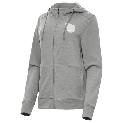 Women's Antigua Heather Gray Cleveland Guardians Seeker Full-Zip Hoodie Jacket
