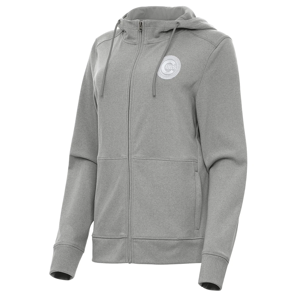 Women's Antigua Heather Gray Chicago Cubs Seeker Full-Zip Hoodie Jacket