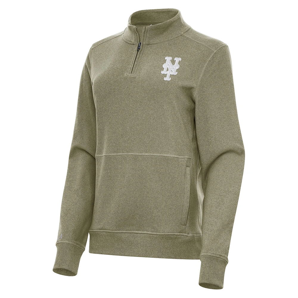 Women's Antigua Olive New York Mets Crush Quarter-Zip Jacket