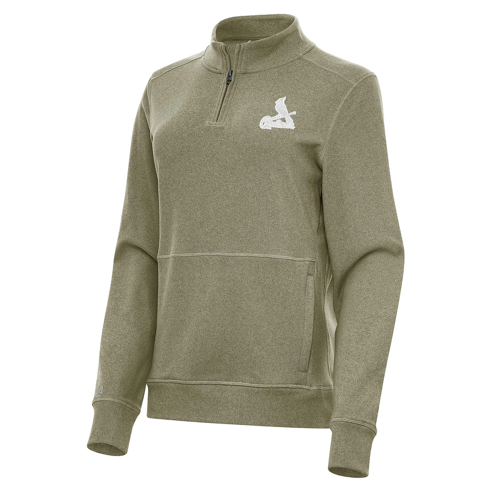 Women's Antigua Olive St. Louis Cardinals Crush Quarter-Zip Jacket