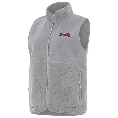 Women's Antigua Gray Atlanta Braves Nostalgic Full-Zip Vest