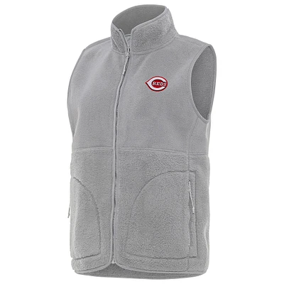 Women's Antigua Gray Cincinnati Reds Nostalgic Full-Zip Vest