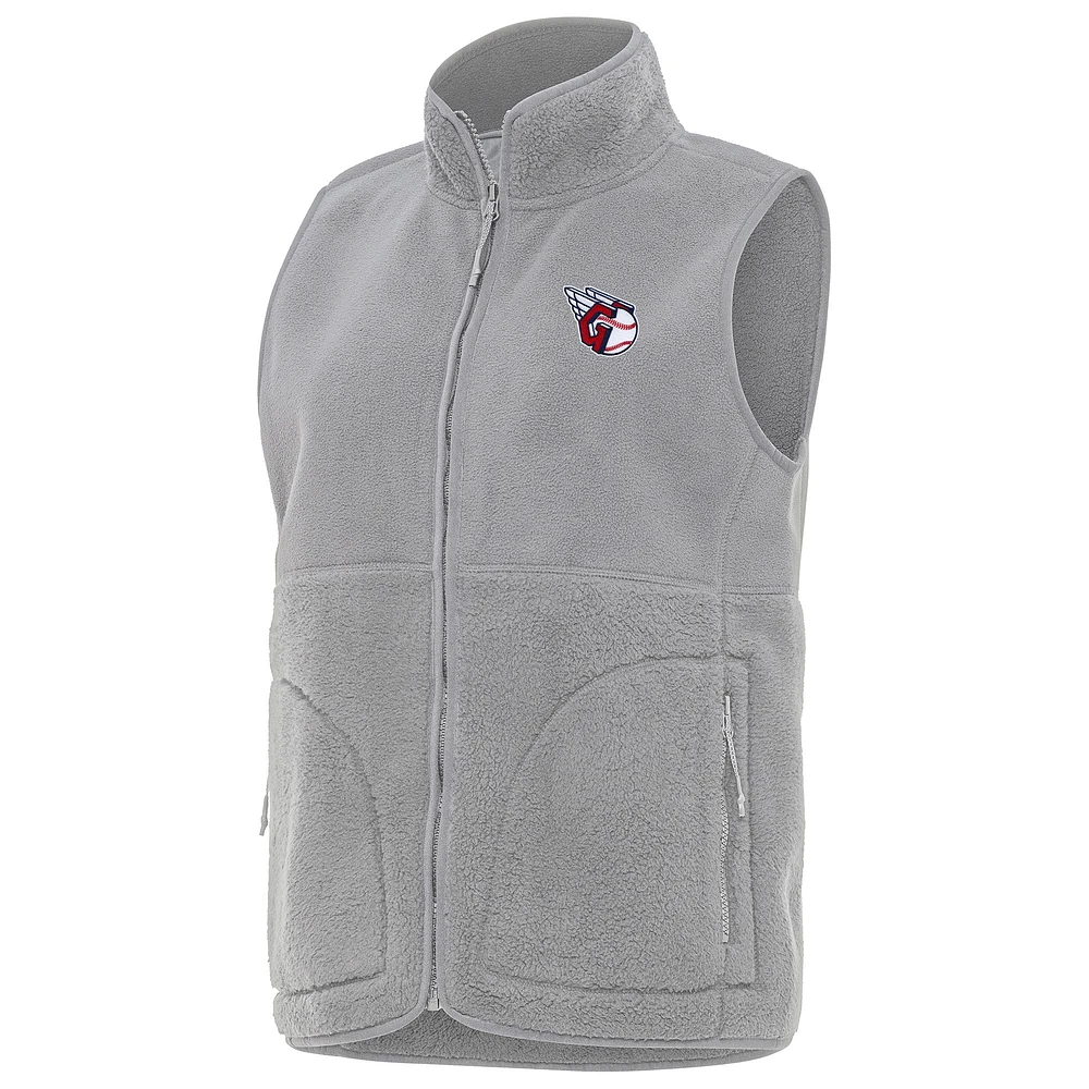 Women's Antigua Gray Cleveland Guardians Nostalgic Full-Zip Vest