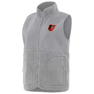 Women's Antigua Gray Baltimore Orioles Nostalgic Full-Zip Vest