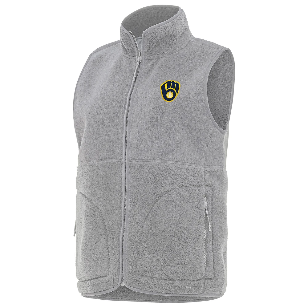 Women's Antigua Gray Milwaukee Brewers Nostalgic Full-Zip Vest