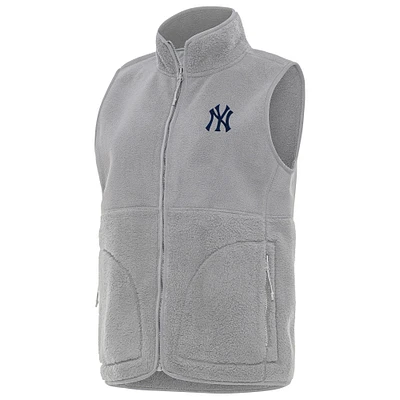 Women's Antigua Gray New York Yankees Nostalgic Full-Zip Vest
