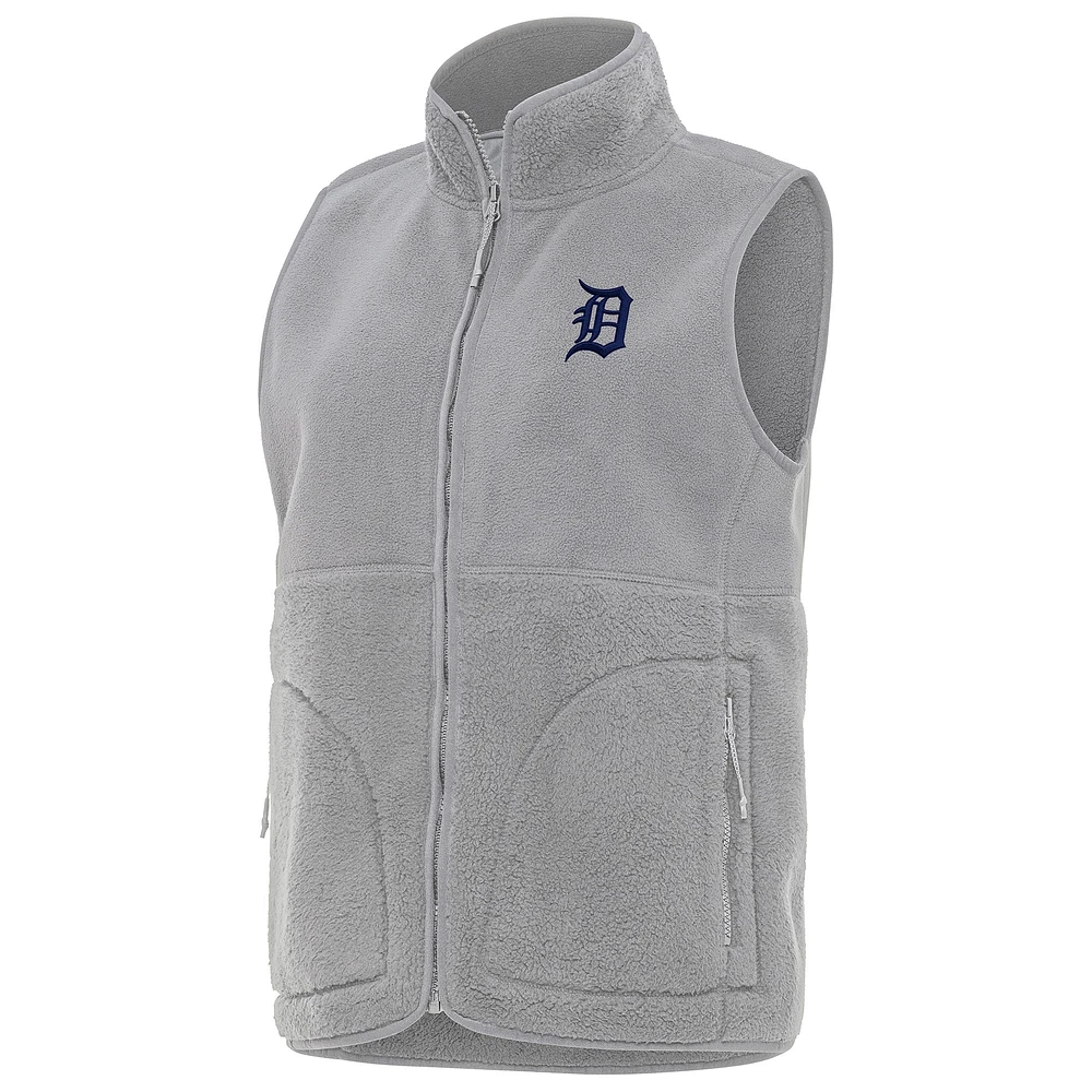 Women's Antigua Gray Detroit Tigers Nostalgic Full-Zip Vest