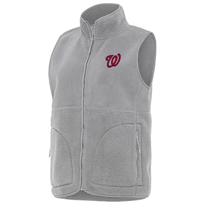 Women's Antigua Gray Washington Nationals Nostalgic Full-Zip Vest