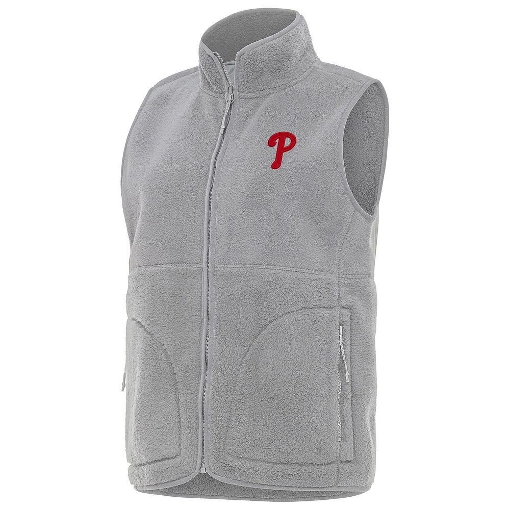 Women's Antigua Gray Philadelphia Phillies Nostalgic Full-Zip Vest