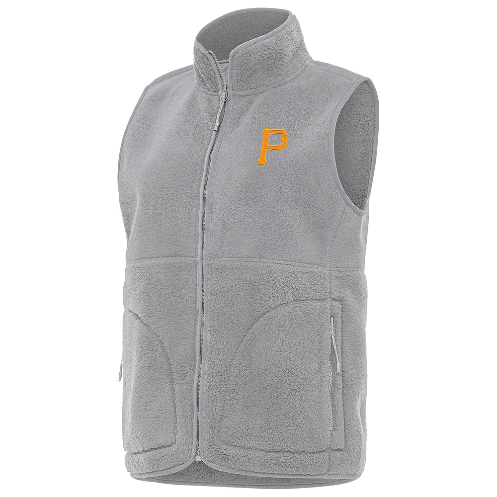 Women's Antigua Gray Pittsburgh Pirates Nostalgic Full-Zip Vest