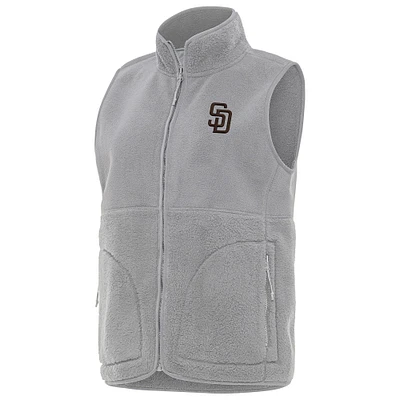 Women's Antigua Gray San Diego Padres Nostalgic Full-Zip Vest