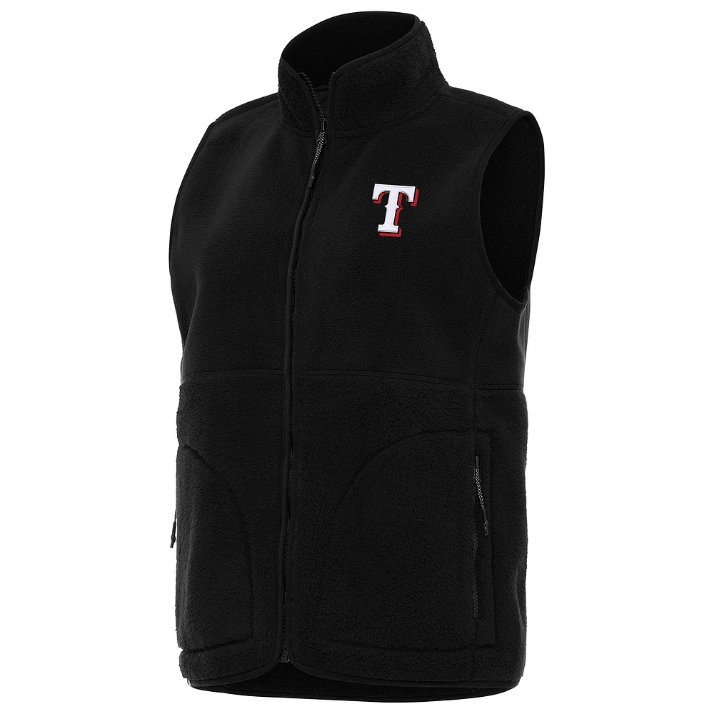 Women's Antigua Black Texas Rangers Nostalgic Full-Zip Vest