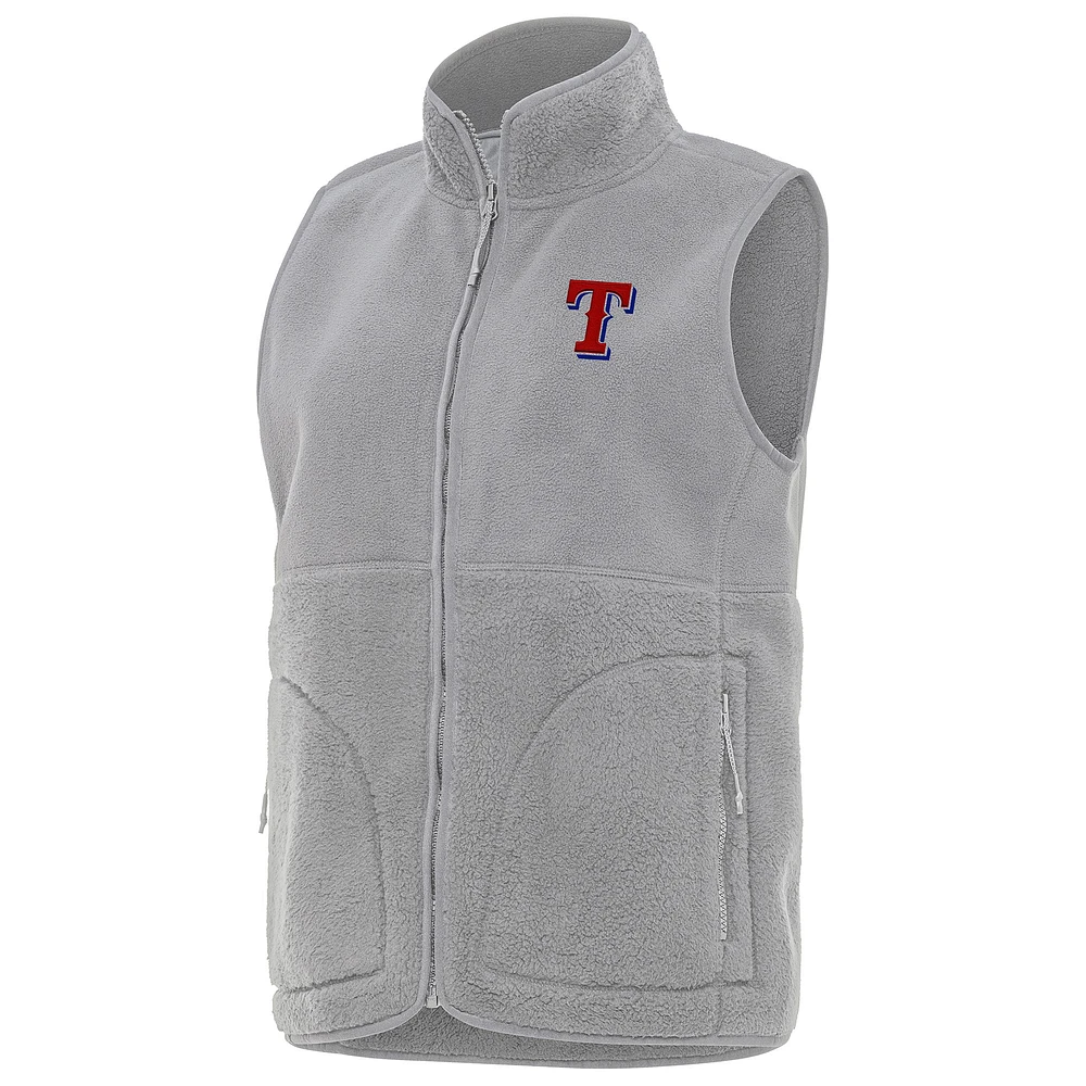 Women's Antigua Gray Texas Rangers Nostalgic Full-Zip Vest