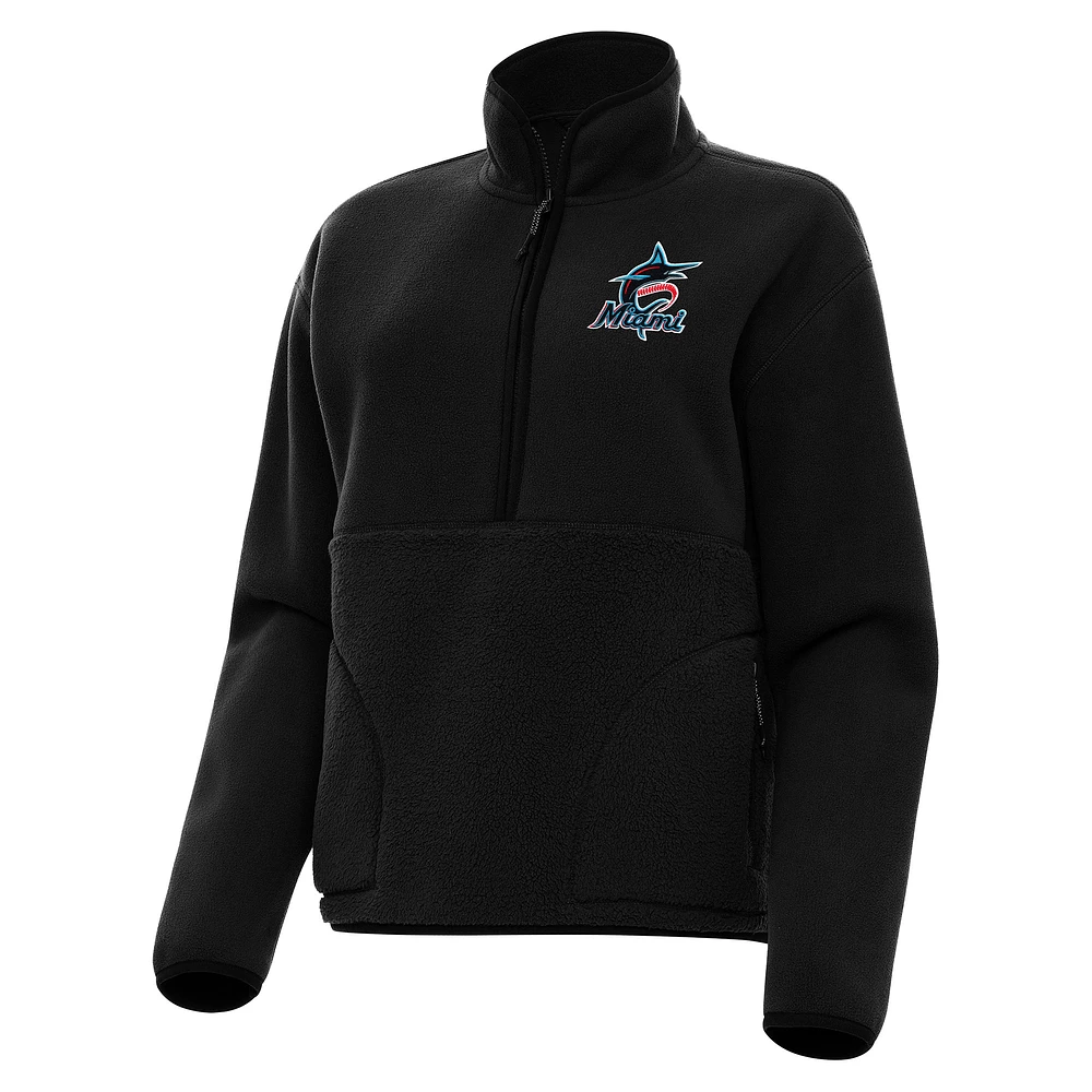 Women's Antigua Black Miami Marlins Figure Half-Zip Sweatshirt