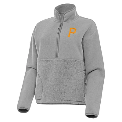 Women's Antigua Gray Pittsburgh Pirates Figure Half-Zip Sweatshirt