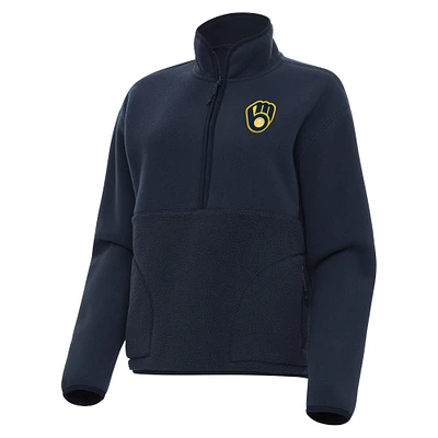 Women's Antigua Navy Milwaukee Brewers Figure Half-Zip Sweatshirt
