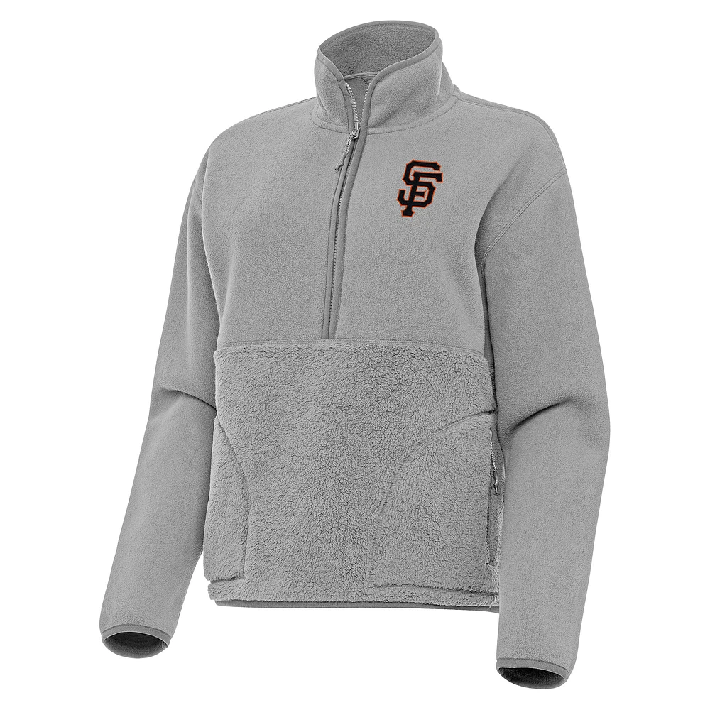 Women's Antigua Gray San Francisco Giants Figure Half-Zip Sweatshirt