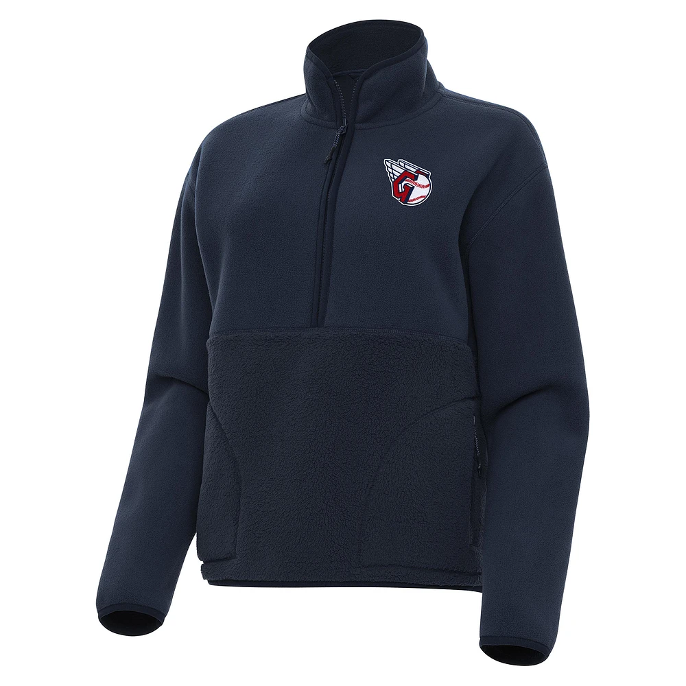 Women's Antigua Navy Cleveland Guardians Figure Half-Zip Sweatshirt